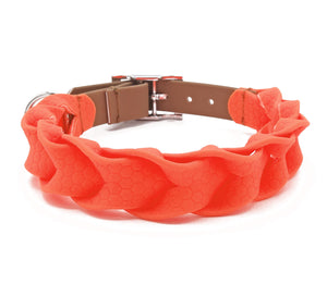 Robustes Halsband in Flecht Optik - Neon Orange / Cognac