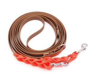 Robustes Halsband in Flecht Optik - Neon Orange / Cognac