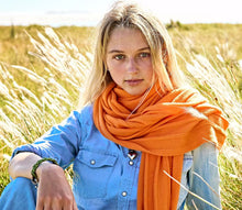 Load image into Gallery viewer, Extra Class Cashmere Scarves - Model MARRAKECH - Orange, Light Grey
