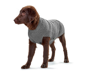Dog sweater with classic cable knit pattern